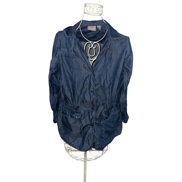 Beautiful CHICO’S Chicos Blue Chambray Drawstring Waist with pockets  lightweigh - Picture 1 of 9